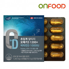온푸드 초임계 알티지 오메가3 1200 + 비타민D 1000IU 60캡슐 2개월분 (쿠팡,티몬,위메프 판매금지)